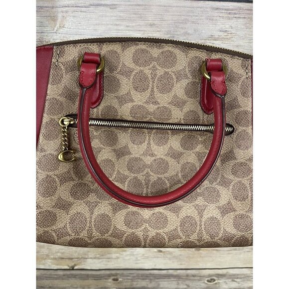 Coach Elise Crossbody Bag NEW Tan Red Apple Signature Double Handle C Print - Picture 4 of 12